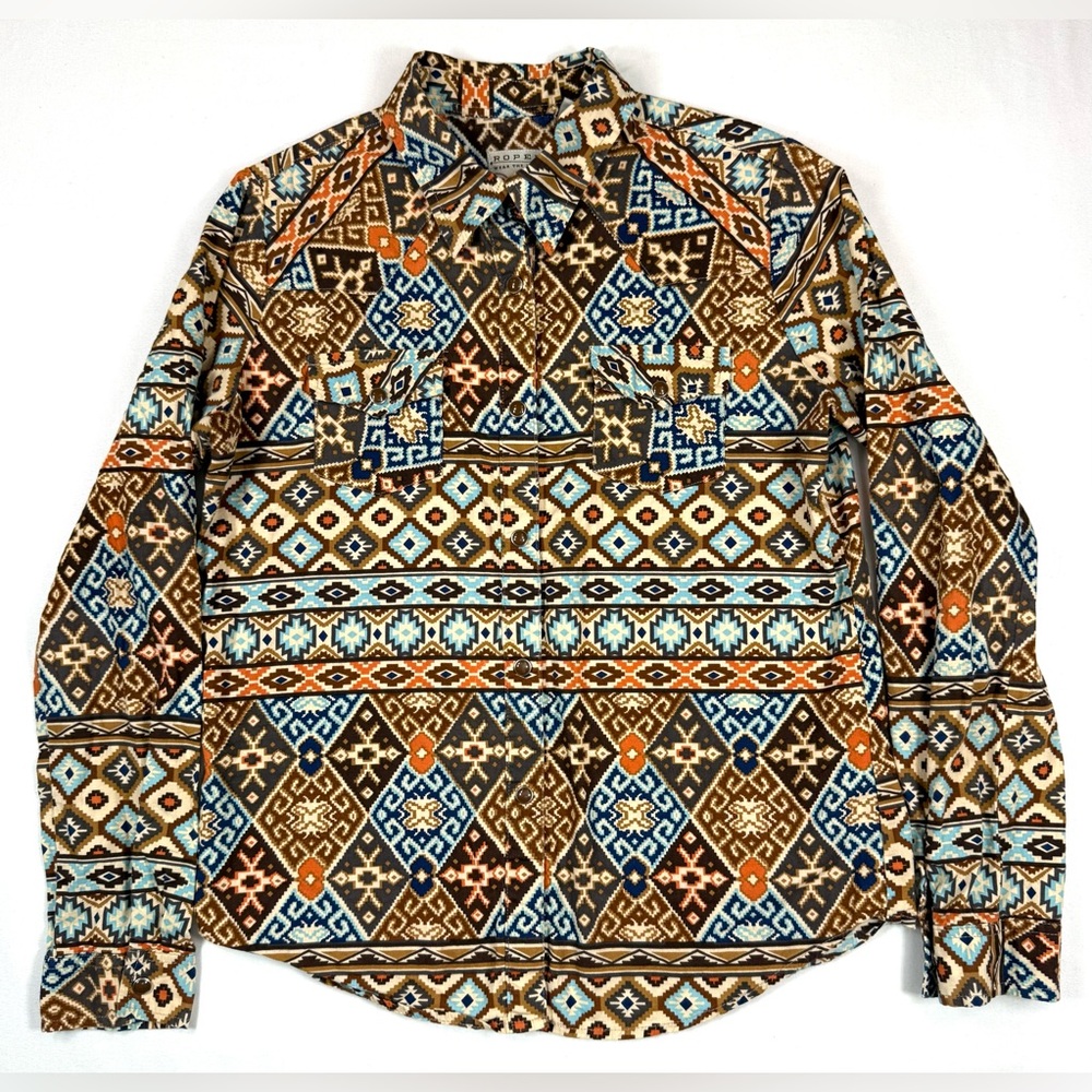 ROPER Girls Western Snap Shirt XL 14 Aztec Pearl Snap Southwest Cowgirl Rodeo‎